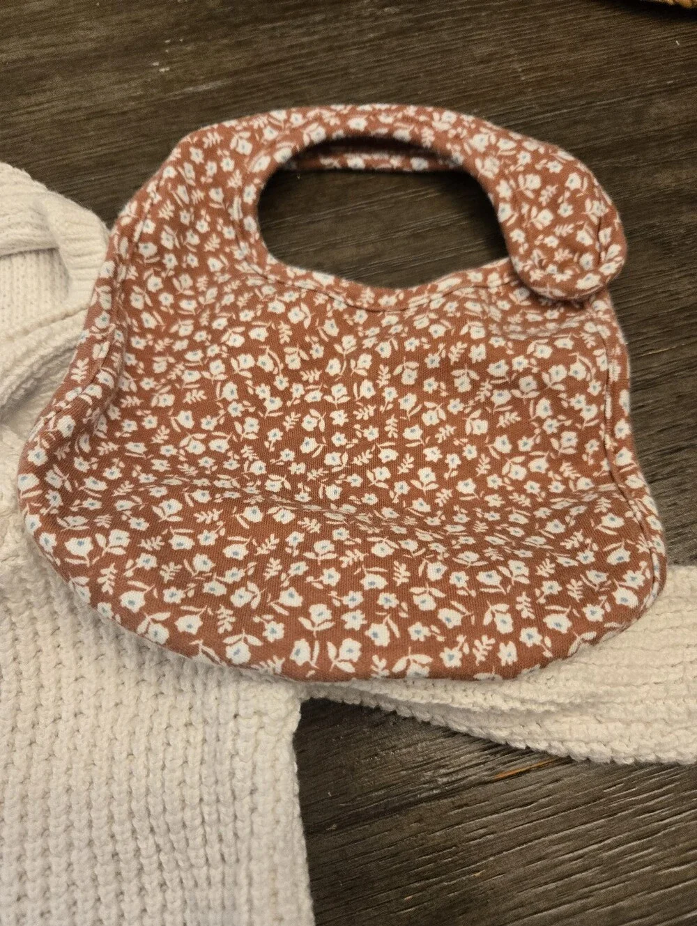 Carter's White Knit Hooded Cardigan with Brown Floral Bib Size 3 Months